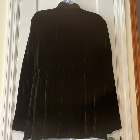 J Jill Velvet Jacket Long Chiffon Shawl Collar Peplum Blazer Medium Black Artsy - Picture 7 of 17